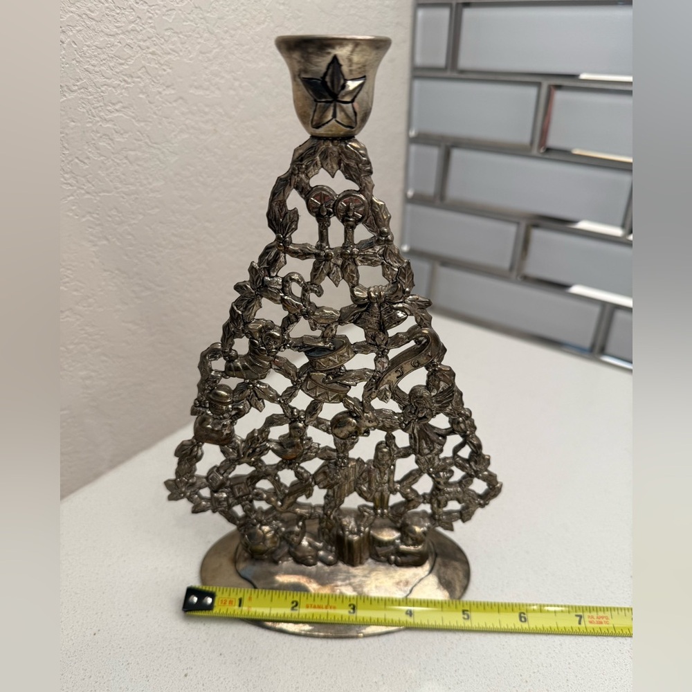 Vintage Enesco Silver Plated Christmas Tree Candle Holders Filigree-style Retro - Picture 15 of 16